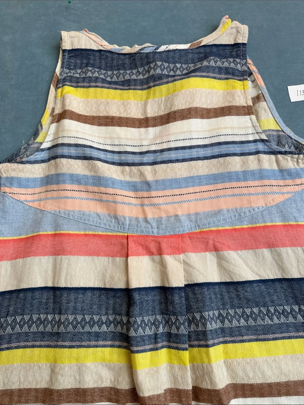 Chelsea & Theodore Multicolor Striped Midi Dress - Blue, Pink, Yellow, Navy - Picture 7 of 10